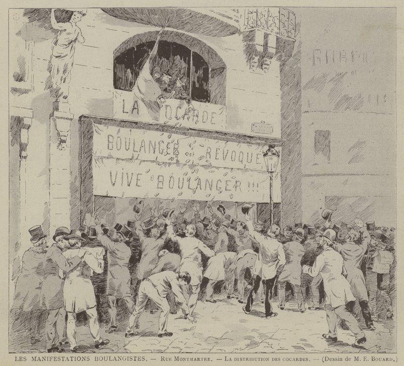 Les Manifestations Boulangistes, Rue Montmartre, La distribution des cocardes (نقش) بواسطة المدرسة الفرنسية