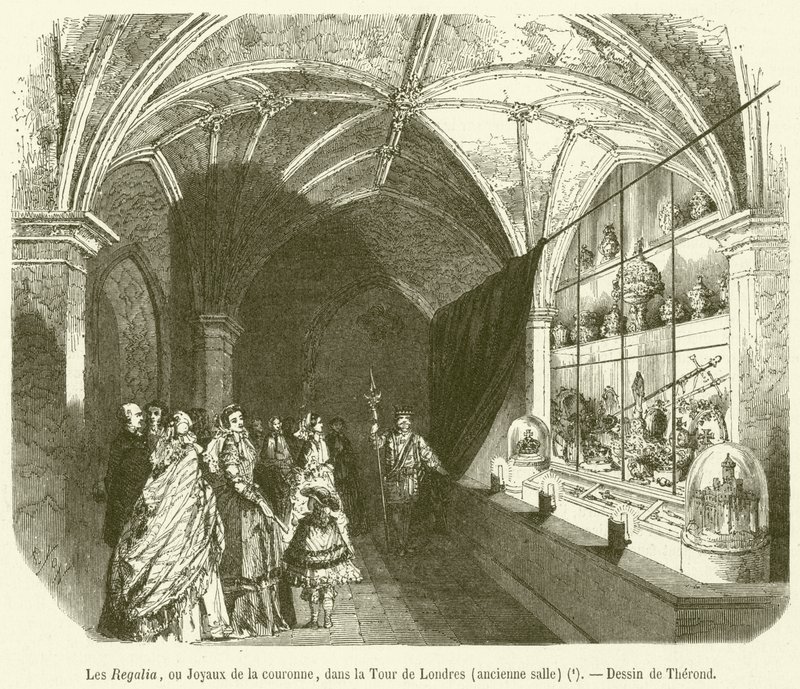 Les Regalia, ou Joyaux de la couronne, dans la Tour de Londres, ancienne salle (engraving) بواسطة المدرسة الفرنسية