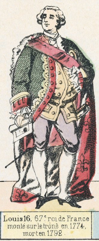 تولى لويس 16 ، ملك فرنسا رقم 67 ، العرش عام 1774 ، وتوفي عام 1792 (نقش ملون) بواسطة المدرسة الفرنسية