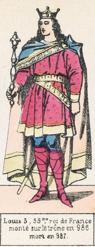 Louis 5, 35me roi de France, monte sur le trone en 986, mort en 987 (coloured engraving) بواسطة المدرسة الفرنسية