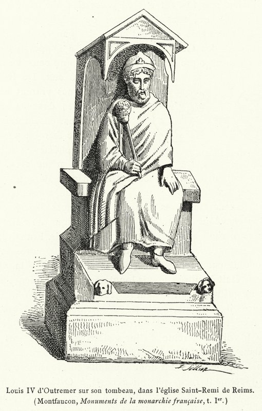 Louis IV d'Outremer على قبره ، في كنيسة Saint-Remi في Reims (نقش) بواسطة المدرسة الفرنسية