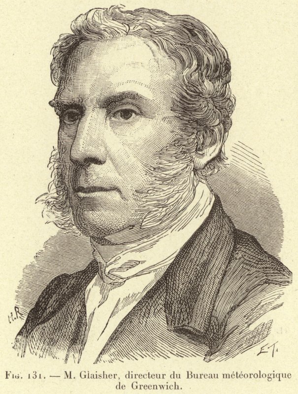 M Glaisher, directeur du Bureau meteorologique de Greenwich (engraving) بواسطة المدرسة الفرنسية