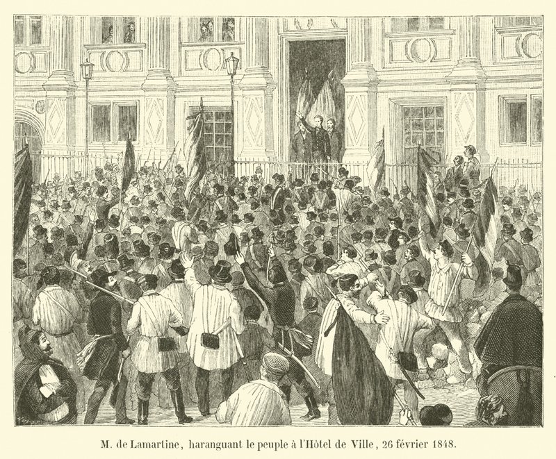إم دي لامارتين ، يهرع الناس في فندق دي فيل ، 26 فبراير 1848 بواسطة المدرسة الفرنسية