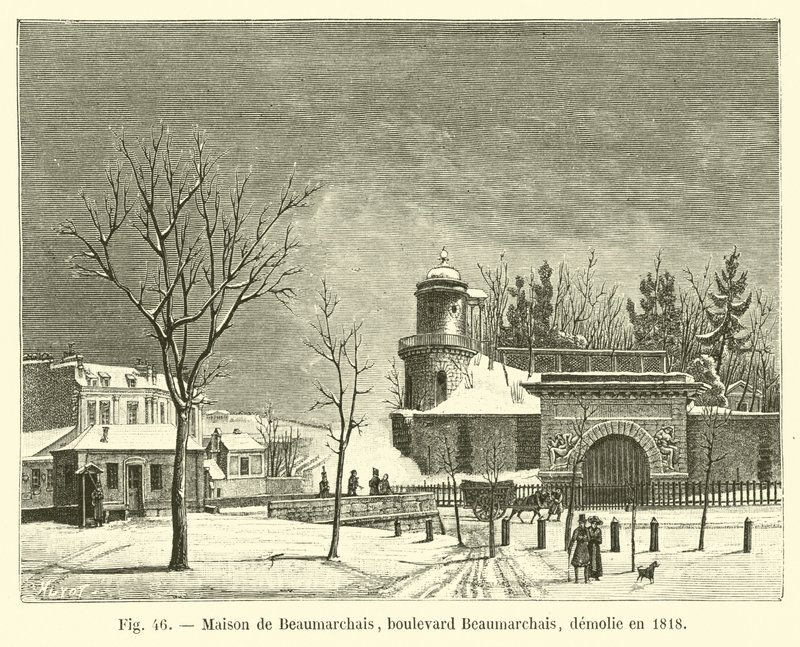 Maison de Beaumarchais ، شارع Beaumarchais ، تم هدمه عام 1818 بواسطة المدرسة الفرنسية