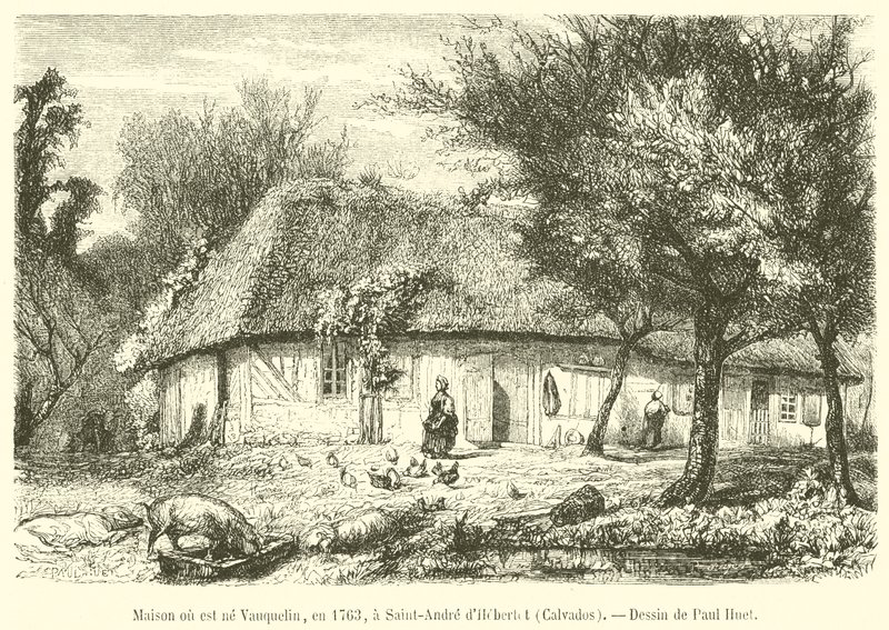 منزل ولد فيه Vauquelin ، في عام 1763 ، في Saint-Andre d'Hebertot ، كالفادوس (نقش) بواسطة المدرسة الفرنسية