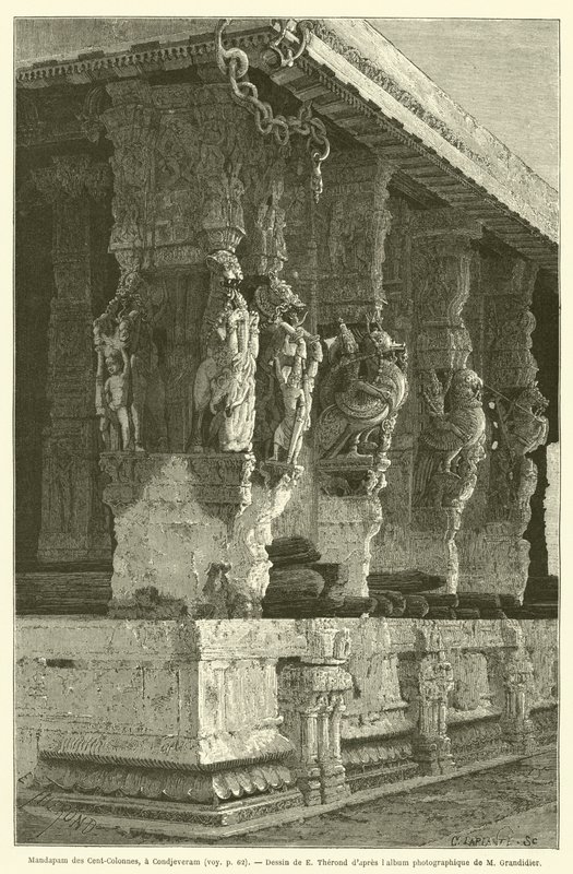 Mandapam of the Hundred Columns، in Condjeveram (نقش) بواسطة المدرسة الفرنسية