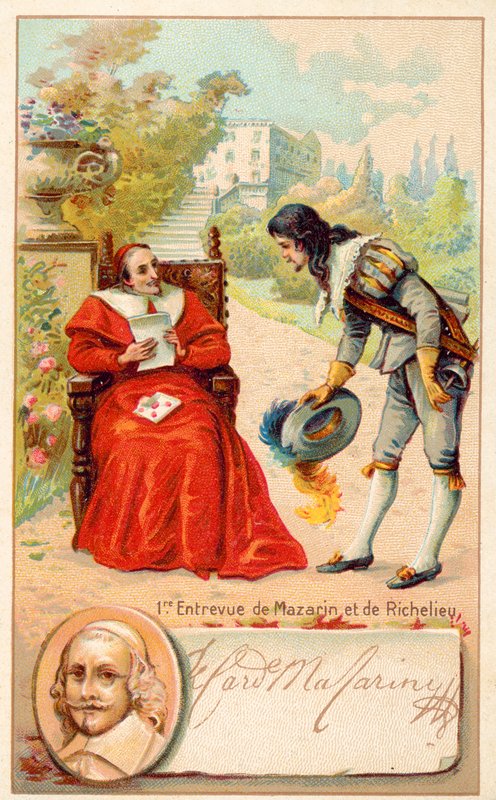 Meeting of Cardinal Richelieu and Jules Mazarin بواسطة المدرسة الفرنسية
