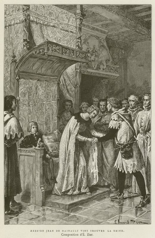 Messire Jean De Hainault Vint Finding The Queen (نقش) بواسطة المدرسة الفرنسية