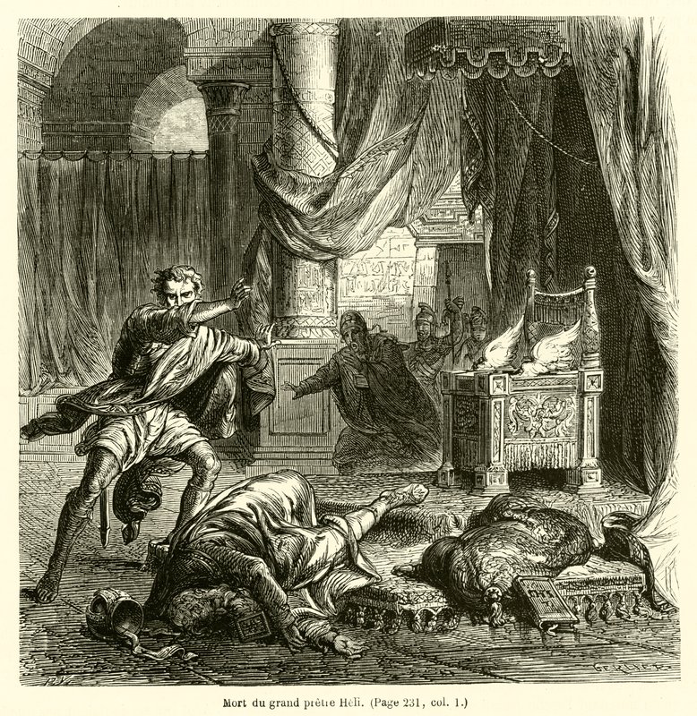 Mort du grand pretre Heli (engraving) بواسطة المدرسة الفرنسية