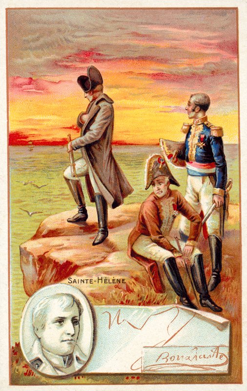 Napoleon in exile on St Helena (chromolitho) بواسطة المدرسة الفرنسية