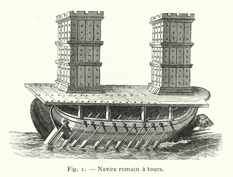 Navire romain a tours (engraving) بواسطة المدرسة الفرنسية