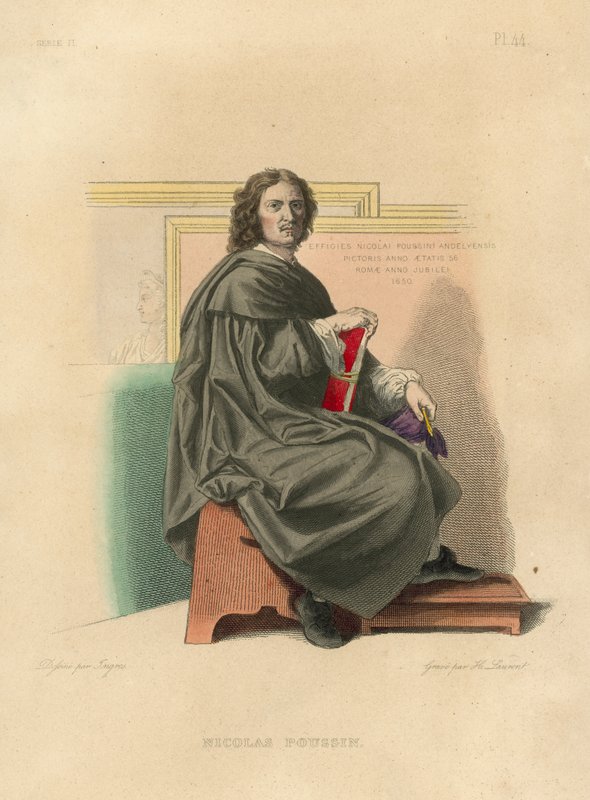 Nicolas Poussin (coloured engraving) بواسطة المدرسة الفرنسية