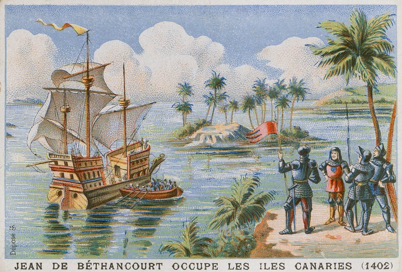 احتلال Jean de Bethencourt لجزر الكناري ، 1402 بواسطة المدرسة الفرنسية