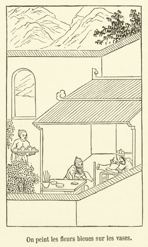 On peint les fleurs bleues sur les vases (engraving) بواسطة المدرسة الفرنسية