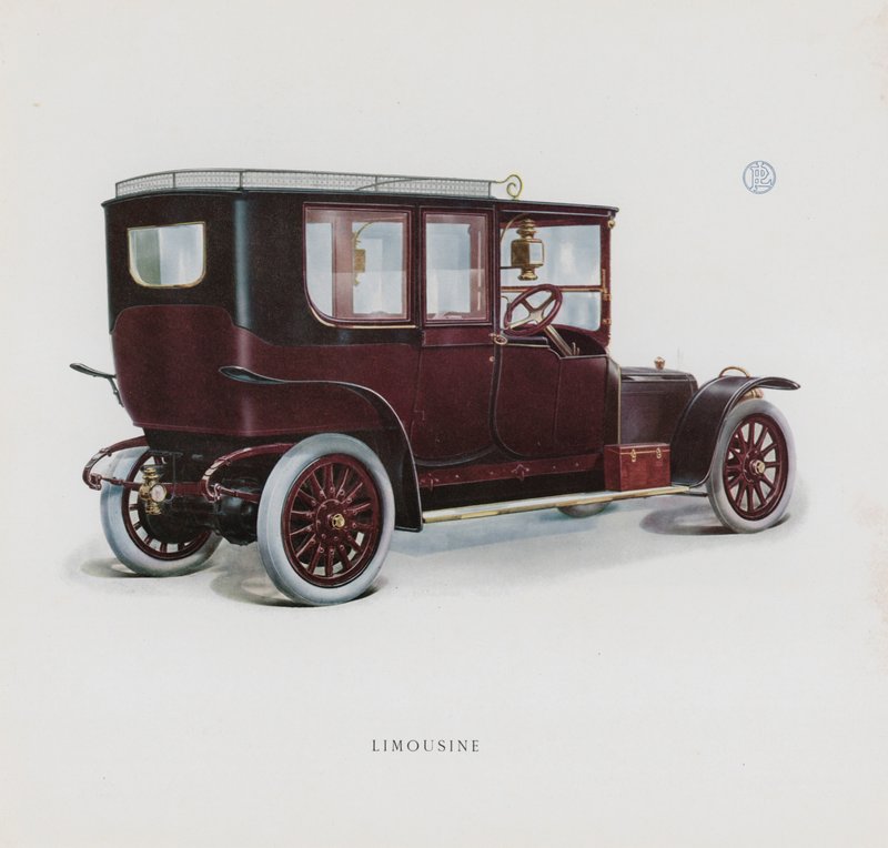 صفحة من كتالوج Panhard & Levassor (لون ليثو) بواسطة المدرسة الفرنسية