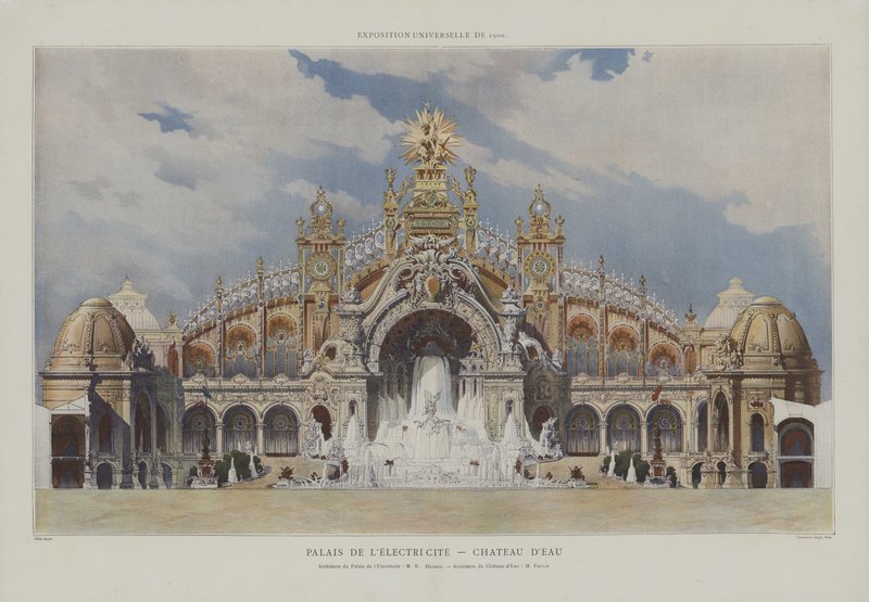 Palais de l'Electricite and Chateau de l'Eau ، Exposition Universelle 1900 ، Paris (color litho) بواسطة المدرسة الفرنسية