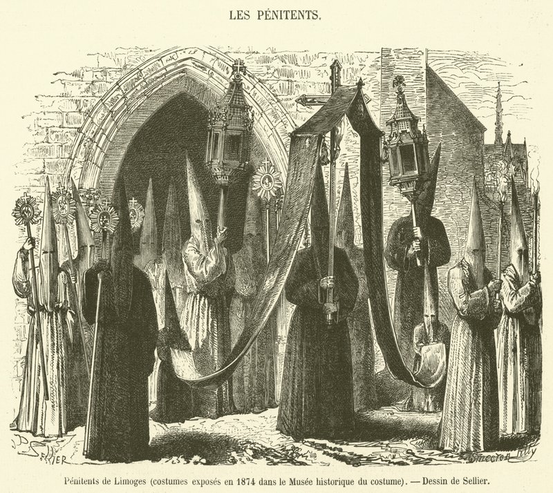 Penitents de Limoges ، أزياء معروضة في عام 1874 في المتحف التاريخي للأزياء (النقش) بواسطة المدرسة الفرنسية
