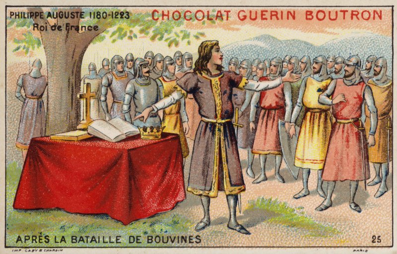 فيليب أوغسطس ، ملك فرنسا ، بعد معركة Bouvines (Chromolitho) بواسطة المدرسة الفرنسية