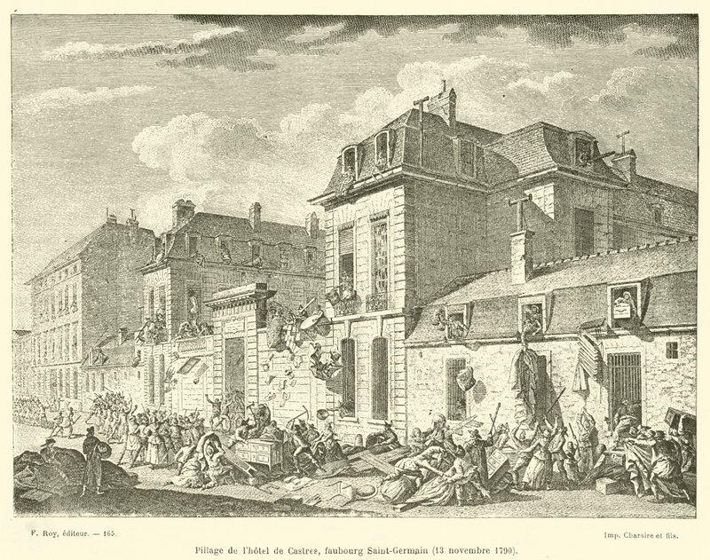 نهب فندق دي كاستريس ، فوبورج سان جيرمان ، 13 نوفمبر 1790 بواسطة المدرسة الفرنسية