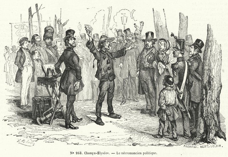 Political magician on the Champs Elysees, Paris (engraving) بواسطة المدرسة الفرنسية