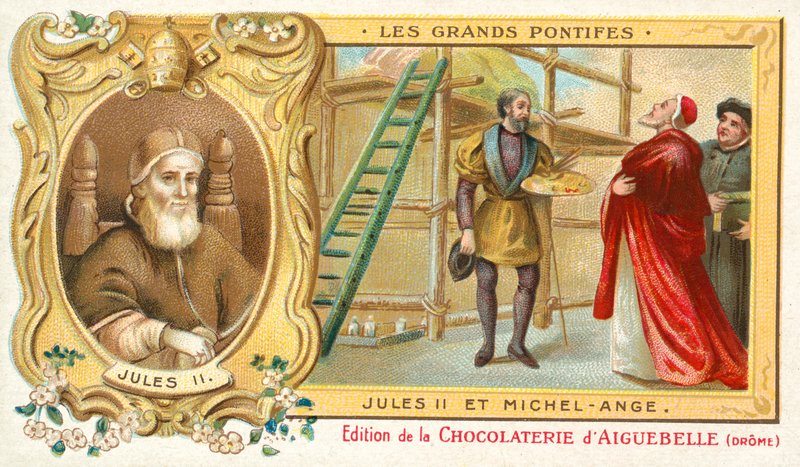Pope Julius II with Michelangelo بواسطة المدرسة الفرنسية