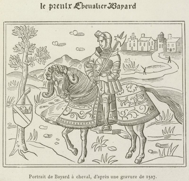 صورة، بسبب، Bayard، على ظهور الخيل، (engraving) بواسطة المدرسة الفرنسية