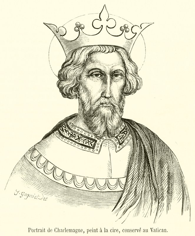 Portrait de Charlemagne, peint a la cire, conserve au Vatican (engraving) بواسطة المدرسة الفرنسية