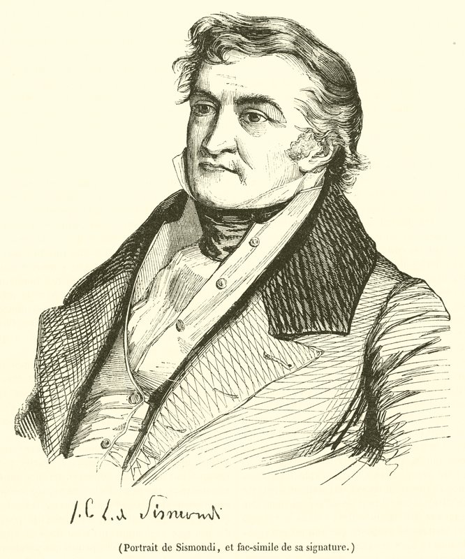 Portrait de Sismondi, et fac-simile de sa signature (engraving) بواسطة المدرسة الفرنسية