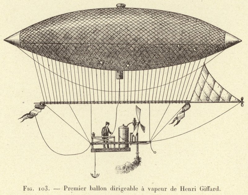 Premier ballon dirigeable a vapeur de Henri Giffard (engraving) بواسطة المدرسة الفرنسية