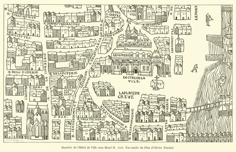 Quartier de lHotel de Ville sous Henri II، 1550، Facsimile du Plan by Olivier Truchet بواسطة المدرسة الفرنسية
