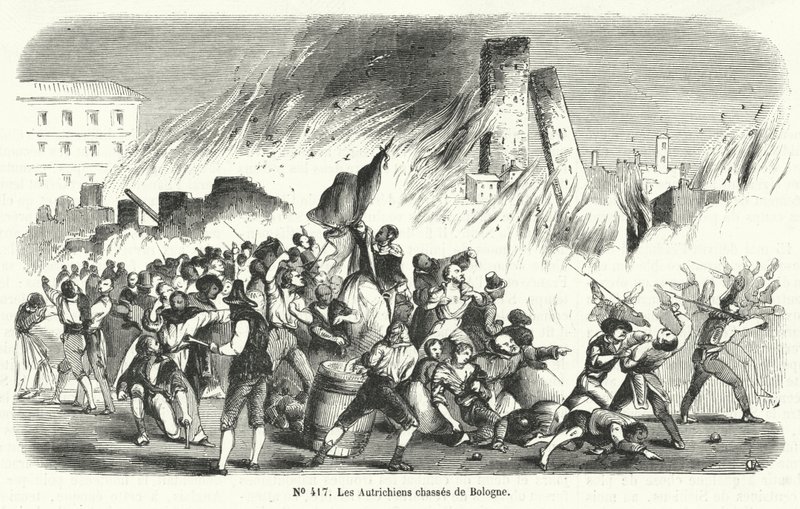 المتمردون يطردون النمساويين من بولونيا ، إيطاليا ، 1848 بواسطة المدرسة الفرنسية