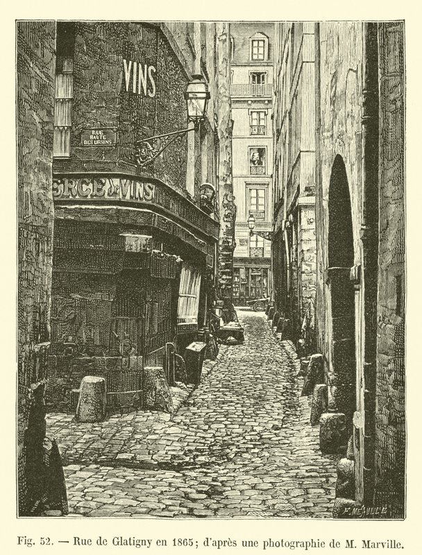 Rue de Glatigny في عام 1865 ؛ من صورة ل M Marville بواسطة المدرسة الفرنسية
