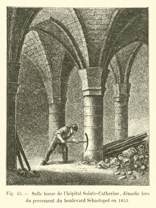الغرفة السفلية في مستشفى سانت كاترين ، تم هدمها عندما تم افتتاح شارع سيباستوبول في عام 1853 بواسطة المدرسة الفرنسية