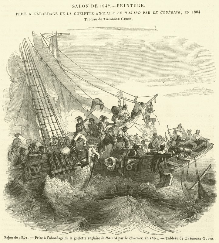 صالون 1842 ، مأخوذ على متن المركب الإنجليزي Le Hasard بواسطة Courier ، في عام 1804 (نقش) بواسطة المدرسة الفرنسية
