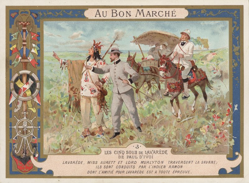 مشهد من رواية Les Cinq Sous de Lavarede بقلم Paul Ivoi (Chromolitho) بواسطة المدرسة الفرنسية