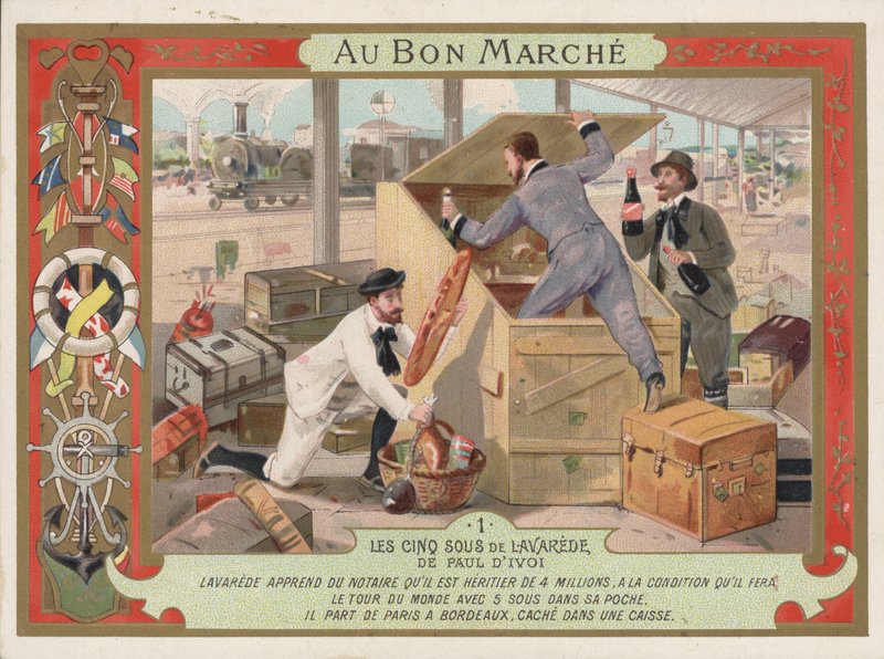 مشهد من رواية Les Cinq Sous de Lavarede بقلم Paul Ivoi (Chromolitho) بواسطة المدرسة الفرنسية