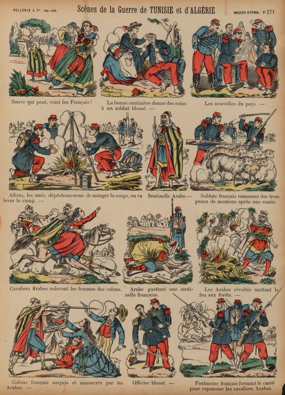 Scenes from the French colonial wars in Algeria and Tunisia (coloured engraving) بواسطة المدرسة الفرنسية