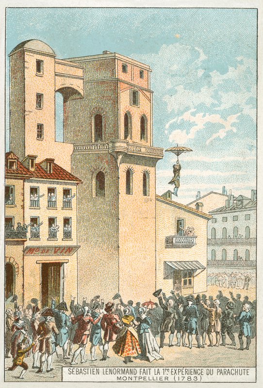 Sebastien Lenormand making the first parachute descent, Montpellier بواسطة المدرسة الفرنسية