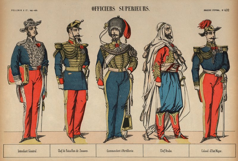 Senior army officers (coloured engraving) بواسطة المدرسة الفرنسية