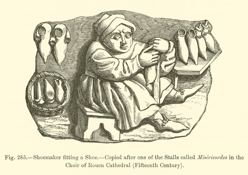 Shoemaker fitting a Shoe (engraving) بواسطة المدرسة الفرنسية