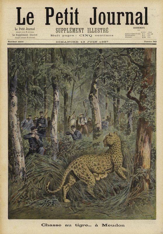 جنود يصطادون نمرًا هاربًا ، Meudon ، فرنسا ، 1897 بواسطة المدرسة الفرنسية