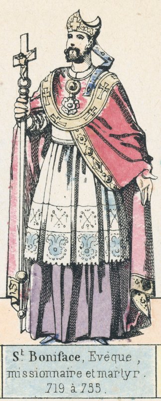 St Boniface, Eveque, missionnaire et martyr, 719 a 735 (coloured engraving) بواسطة المدرسة الفرنسية