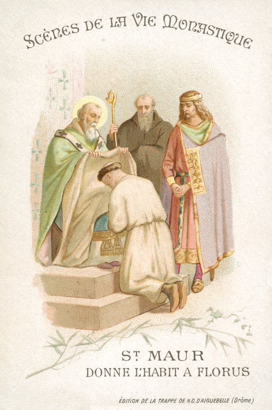 St Maurus gives Florus his habit (chromolitho) بواسطة المدرسة الفرنسية