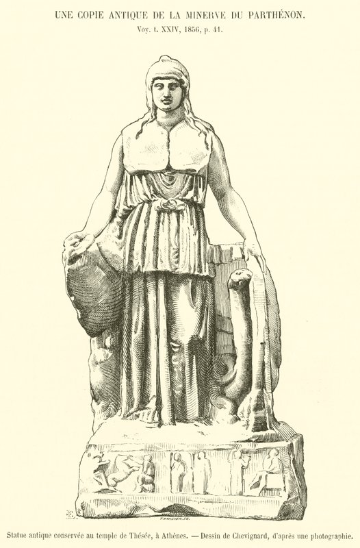 Statue antique conservee au temple de Thesee, a Athenes (engraving) بواسطة المدرسة الفرنسية