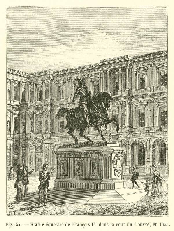 تمثال الفروسية فرانسوا الأول في ساحة اللوفر عام 1855 بواسطة المدرسة الفرنسية
