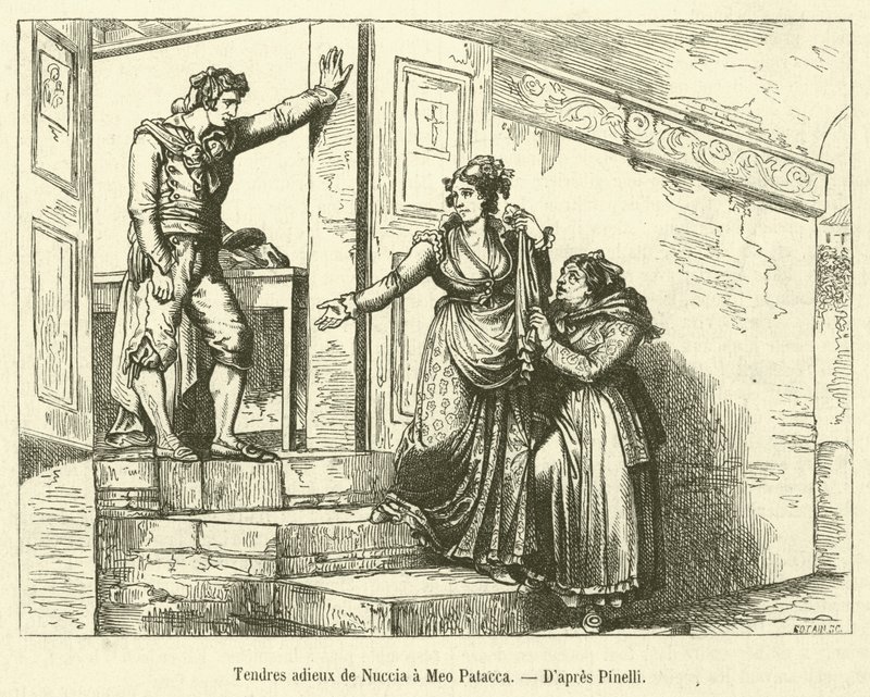 Tendres adieux de Nuccia a Meo Patacca (engraving) بواسطة المدرسة الفرنسية