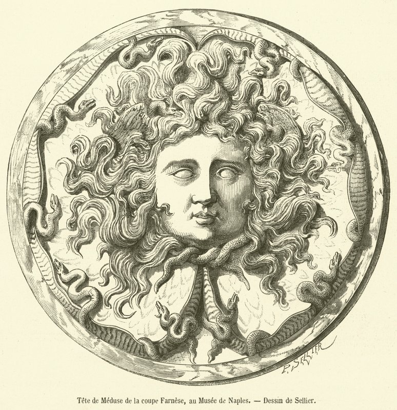 Tete de Meduse de la coupe Farnese, au Musee de Naples (engraving) بواسطة المدرسة الفرنسية