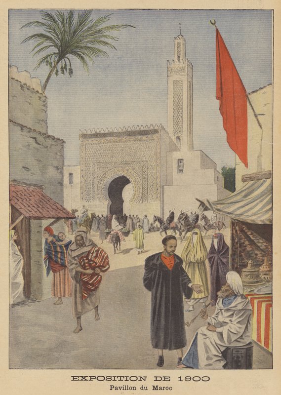 الجناح المغربي في المعرض العالمي لعام 1900 بباريس (ليثو ملون) بواسطة المدرسة الفرنسية