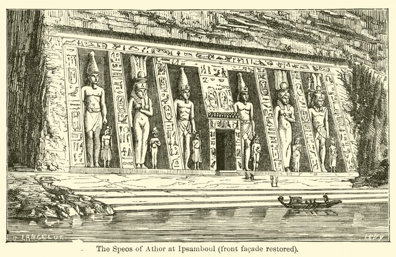 The Speos of Athor at Ipsamboul ، الواجهة الأمامية تم ترميمها (نقش) بواسطة المدرسة الفرنسية