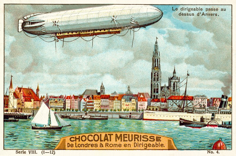 The airship passing over Antwerp (chromolitho) بواسطة المدرسة الفرنسية